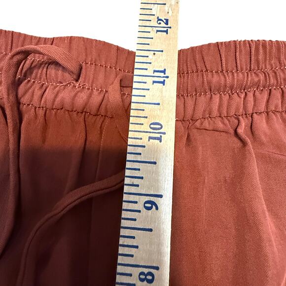 ZARA Wide-Leg Slacks Four-Pocket Burnt Orange Women’s M Elastic Tie Waist - Picture 5 of 16